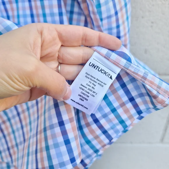 UNTUCKit | Wrinkle-Free Barone Shirt in Blue With Orange & Teal Check Size M - Picture 5 of 7